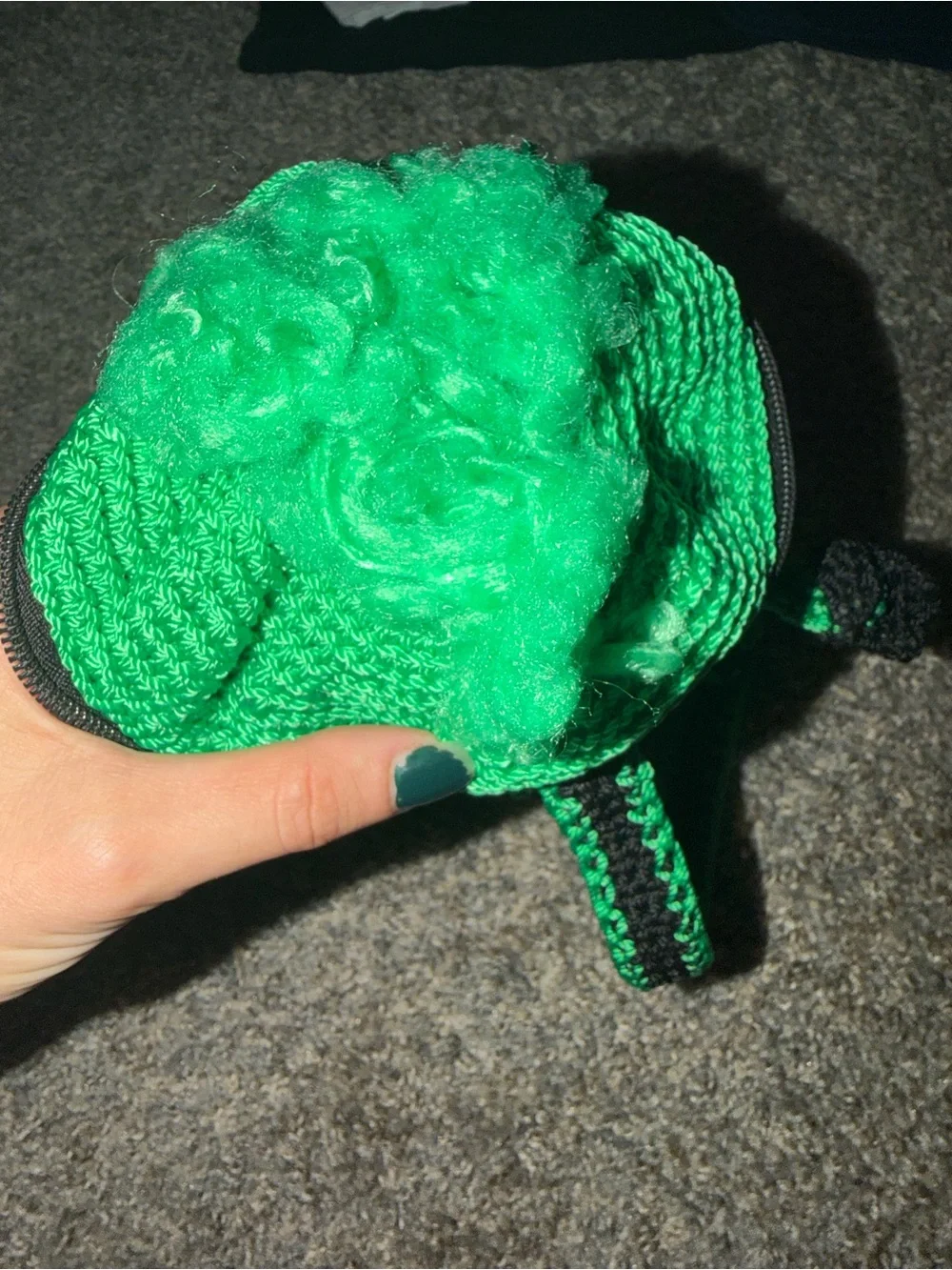 Hand Crafted Green and Black Crochet Monster Backpack